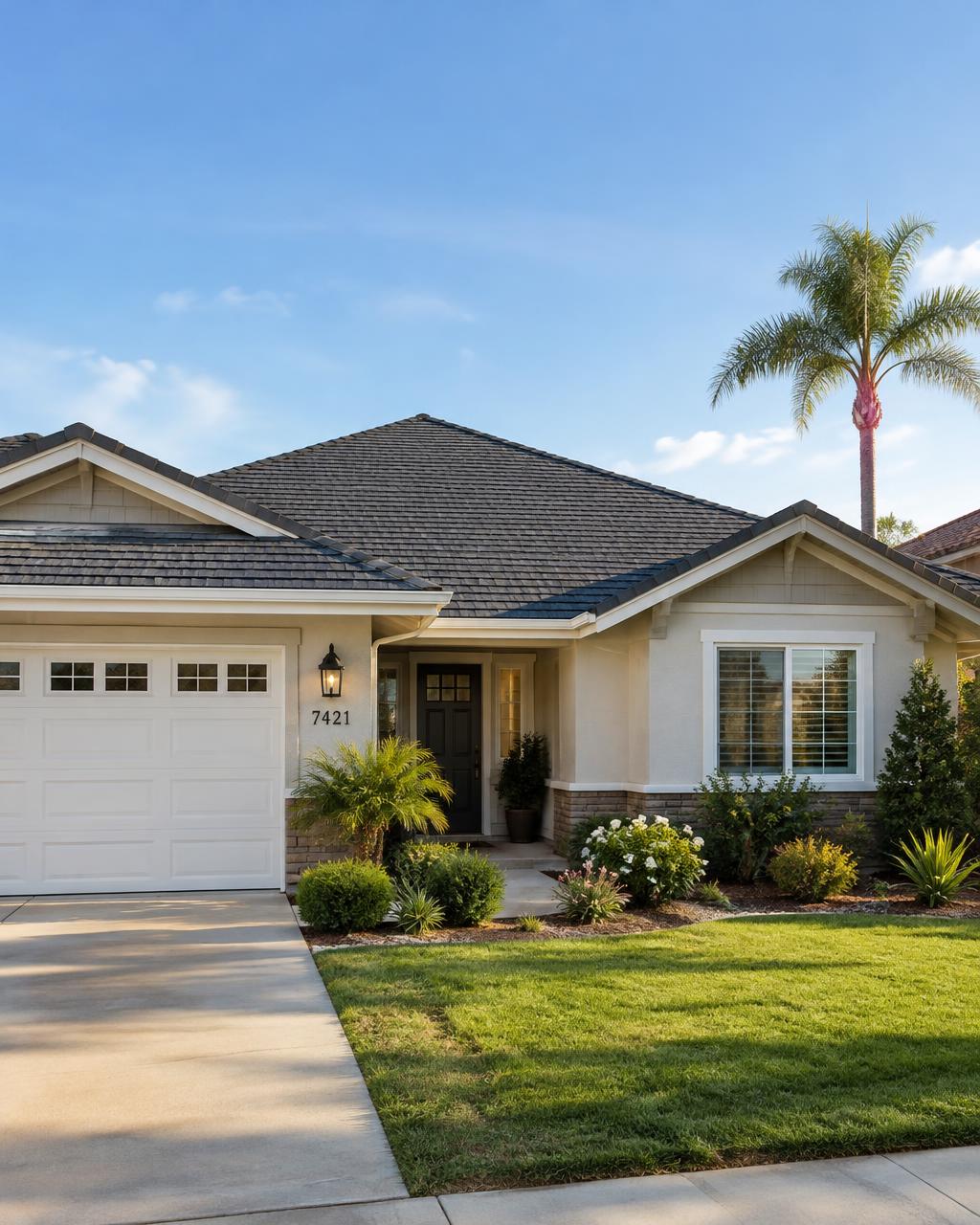 Architectural asphalt shingle roof on a Southern California home